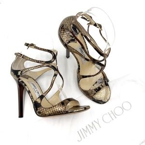 Jimmy Choo Lance Sandals Metallic Snakeskin Leather Strappy Heels Sz 35.5 / 5.5